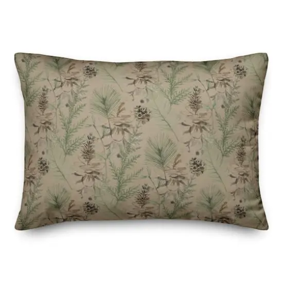 Pinecones & Greenery on Brown Rectangle Throw Pillow {3}