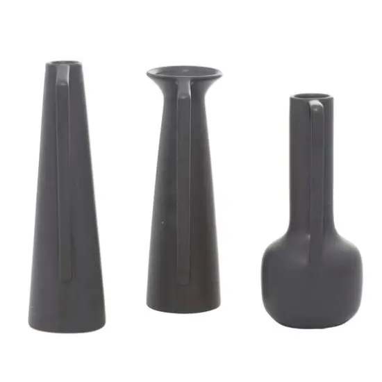 CosmoLiving by Cosmopolitan Set of 3 Dark Gray Ceramic Modern Vase, 12", 13", 11" {4}