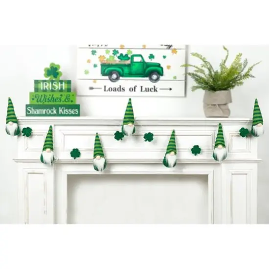 Glitzhome&reg; St. Patrick's Fabric Gnomes and Shamrocks Garland {3}