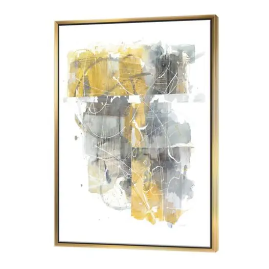 Designart - Moving In and Out of Traffic II Yellow Grey - Geometric Canvas in Gold Frame {1}