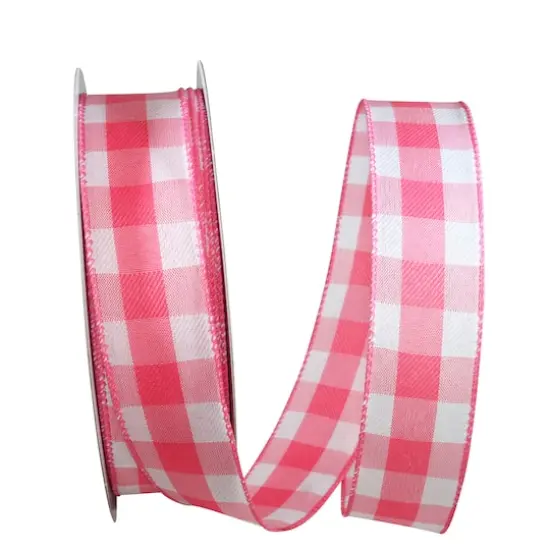 JAM Paper 1.5" x 50yd. Wired Celine Plaid Ribbon Coral {1}