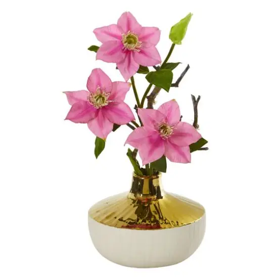 16" Anemone Arrangement in Gold & Cream Elegant Vase Pink {1}