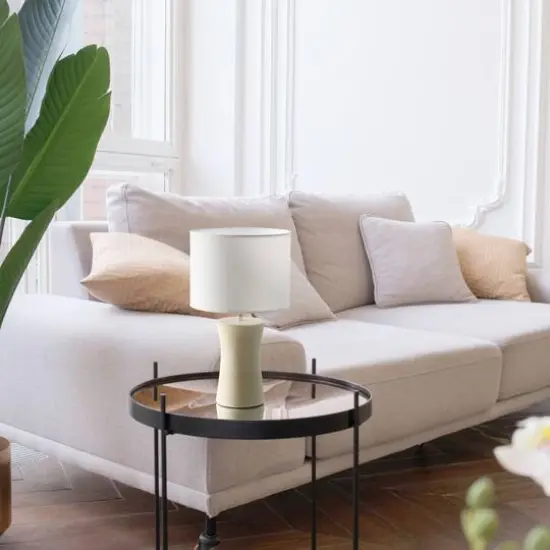 Simple Designs White Shade Ceramic Hourglass Table Lamp Beige {6}