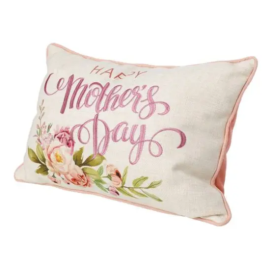 Glitzhome&reg; 18" Faux Burlap Happy Mother's Day Floral Pillow {6}