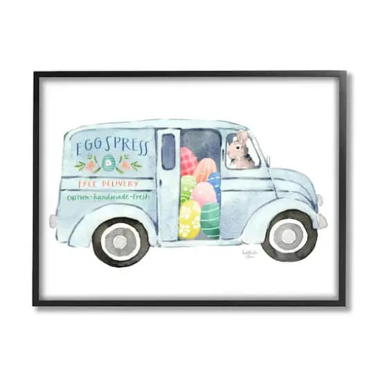 Stupell Industries Patterned Easter Eggs Truck Holiday Bunny Painting Framed Giclee Art Black {1}