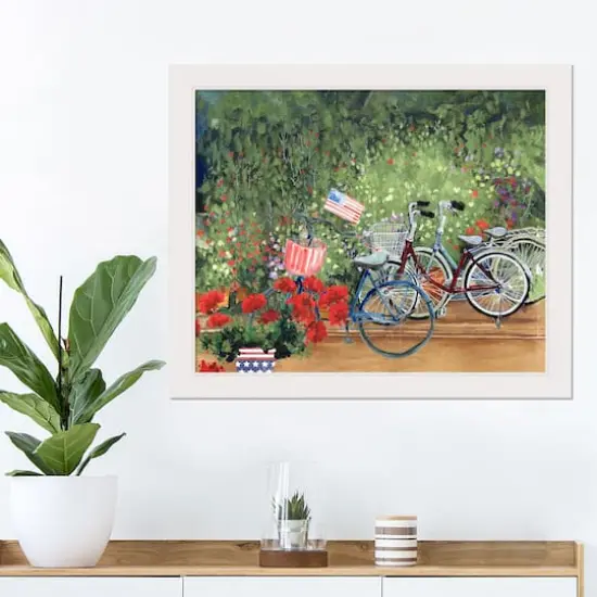 Bike in a Garden White Framed Print Under Plexiglass {3}