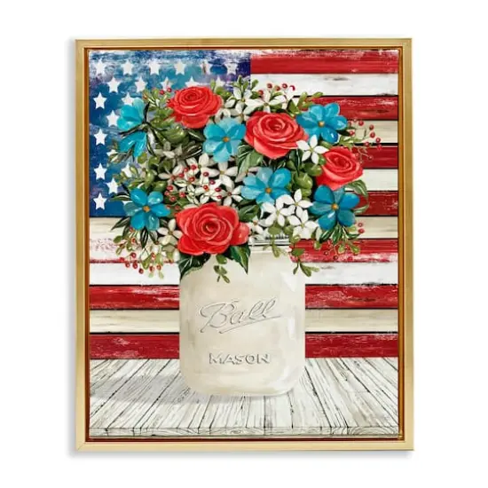 Stupell Industries Americana Flag Festive Bouquet Floater Framed Art Gold {1}
