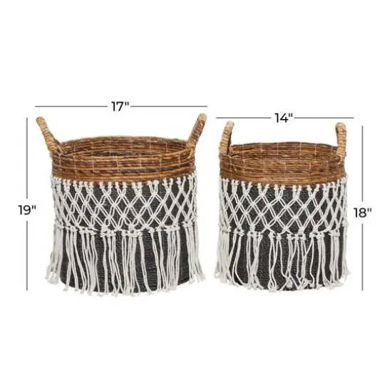 Black Banana Leaf Bohemian Storage Basket Set {7}