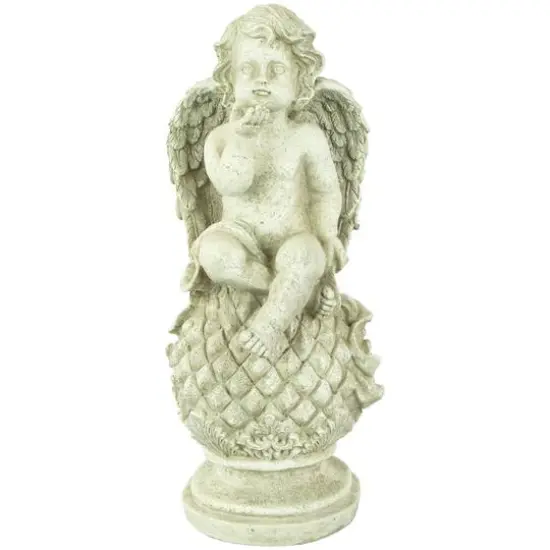 18" Cherub Angel Sitting on Finial Outdoor Garden Statue {1}