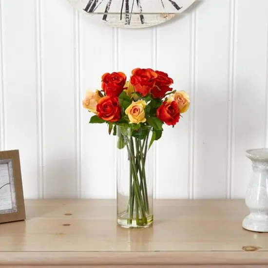 16" Long-Stemmed Roses Arrangement with Glass Vase {3}