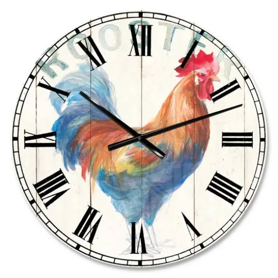 Designart 'Wood Farm Roaster I Farmhouse Wall Clock {1}