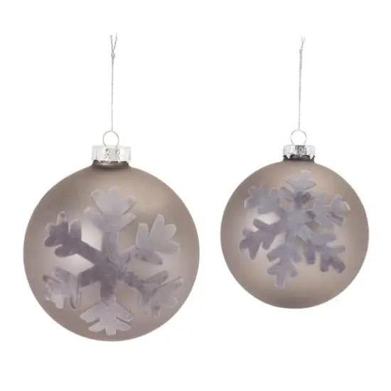 6ct. Taupe Fabric Snowflake Design Glass Ball Ornaments {3}
