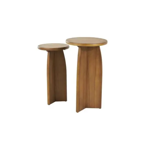 Brown Pedestal Side End Accent Table Set {4}