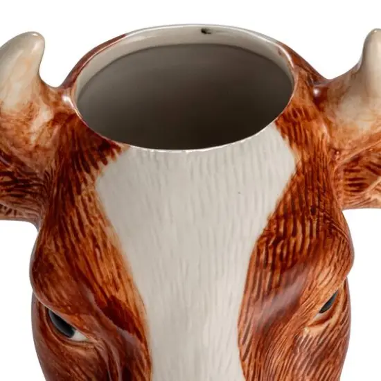 Hello Honey&reg; 12.5" Brown & White Hand-Painted Decorative Stoneware Cow Vase {9}