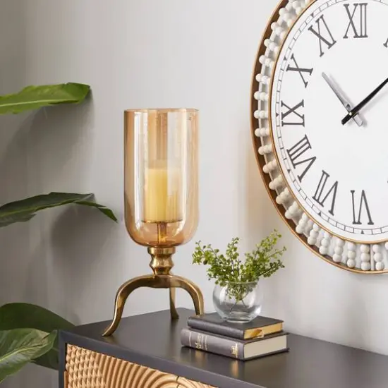 18" Gold Aluminum & Glass Traditional Candlestick Holder {8}