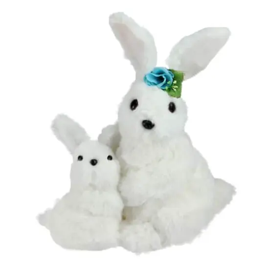 10" White Plush Standing Mother & Baby Easter Bunny Figure {1}