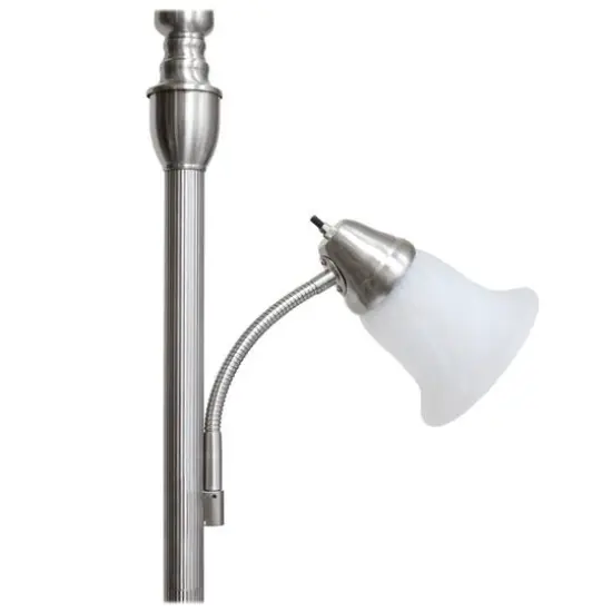 Lalia Home Torchiere Floor Lamp with Reading Light Brushed Nickel/White Shades {7}