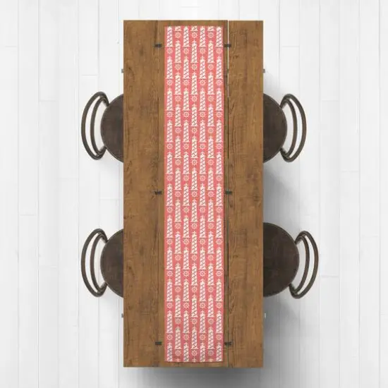 Light Houses Indoor/Outdoor Table Runner White on Coral {3}