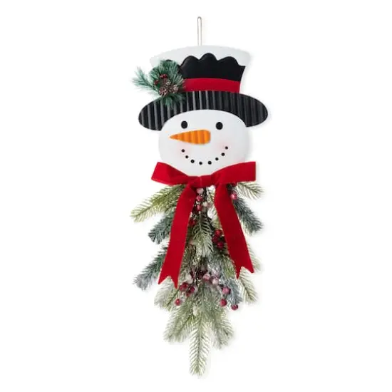 Glitzhome&reg; 25" Greenery Snowman Door Hanger {1}