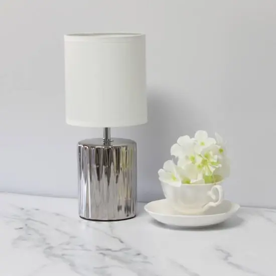 Simple Designs 11.5" Ruffled Metallic Chrome Capsule Table Lamp {3}