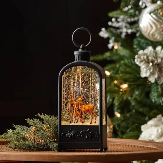 9.5" LED Snow Globe Lantern with Forest Deer {3}