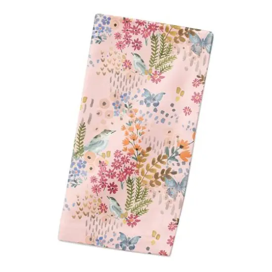 Butterfly Bird Floral Cotton Twill Napkin Pink {3}