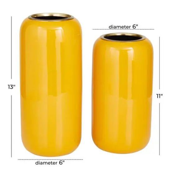 Yellow Metal Vase Set of 2 11", 13" {7}