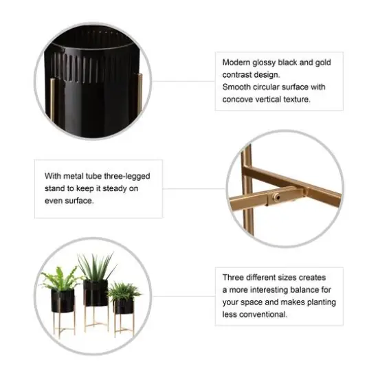 Glitzhome&reg; Black & Gold Modern Glossy Metal Plant Stand, 3ct. {7}
