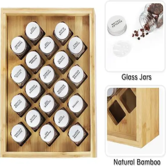 Freestanding Countertop Spice Shelf Holder with 20 Glass Jars Light Brown {5}