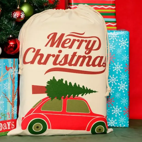 Personality Case&trade; 19" x 26" Merry Beatle Car Cotton Christmas Drawstring Bag {3}