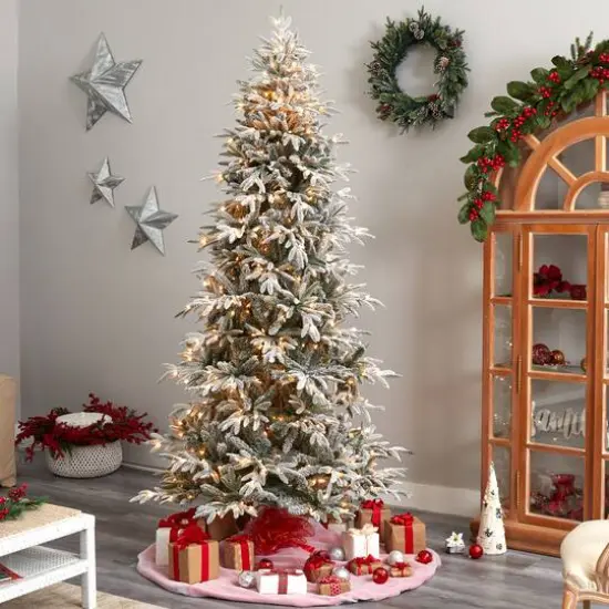 8.5ft. Pre-Lit Flocked Manchester Spruce Artificial Christmas Tree, Warm White Lights {9}