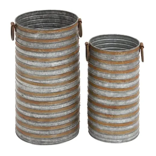 Metallic Farmhouse Planter Set 20" & 16" {1}