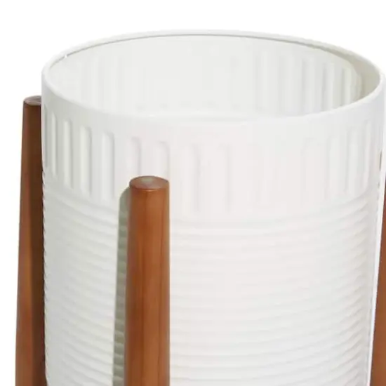 White Metal Planter with Natural Legs Set {4}