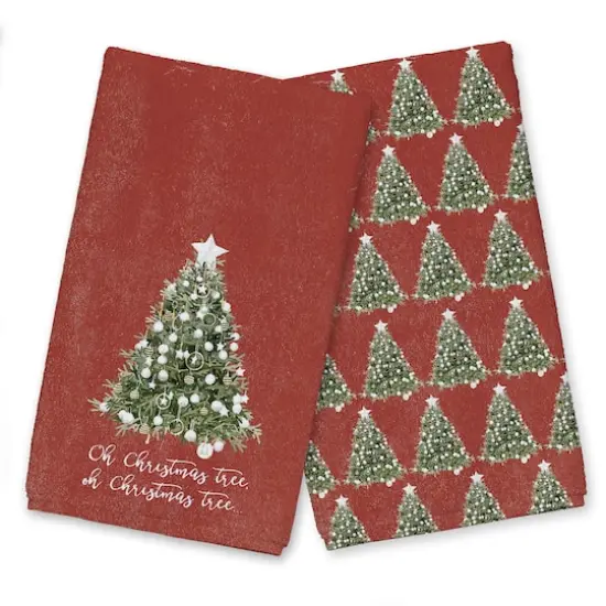 Oh Christmas Tree on Red Background Tea Towel Set {1}