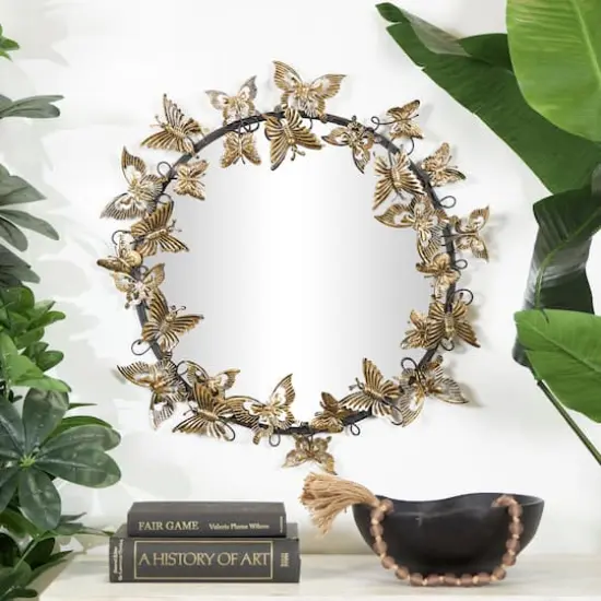 28" Gold Metal Butterfly Wall Mirror {3}