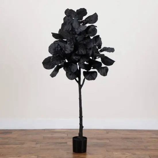 5ft. Artificial Halloween Black Fiddle Leaf Tree {6}