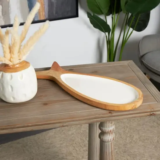 20" Mango Wood Fish Tray with White Enameled Interior {3}