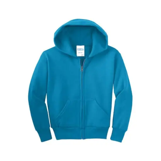 Port & Company&reg; Youth Core Fleece Full-Zip Hooded Sweatshirt Neon Blue {1}