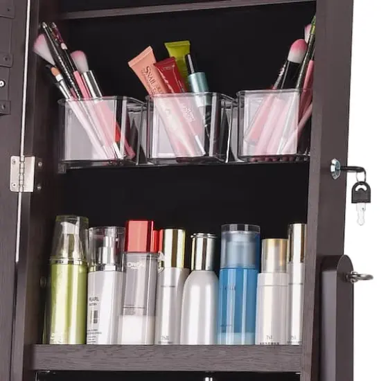 Mocha Brown Frameless Mirrored Jewelry Armoire {5}