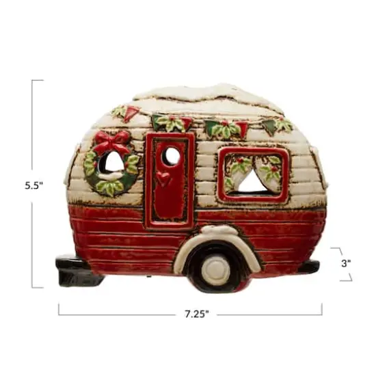 Hello Honey&reg; 7.25" Red, Cream & Green Hand-Painted Stoneware Camper with LED Lights & Reactive Glaze {5}