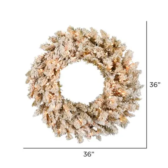 36" Clear Lights Frosted Gold Fir Artificial Christmas Wreath {5}
