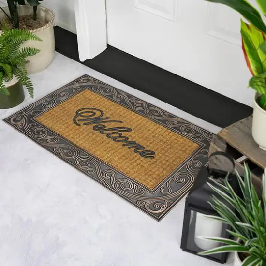 Brown & Black Scrollwork Rectangular Welcome Doormat {3}