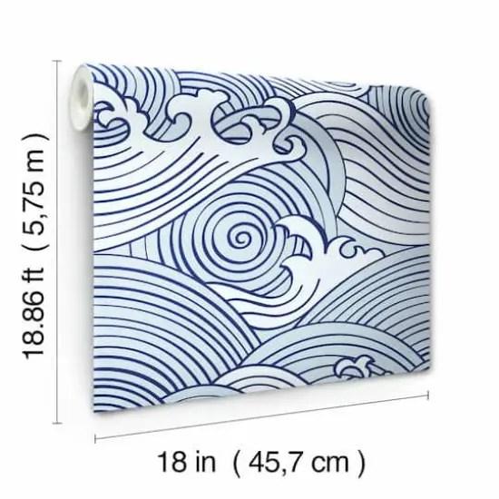 RoomMates Asian Waves Peel & Stick Wallpaper Blue/White {9}