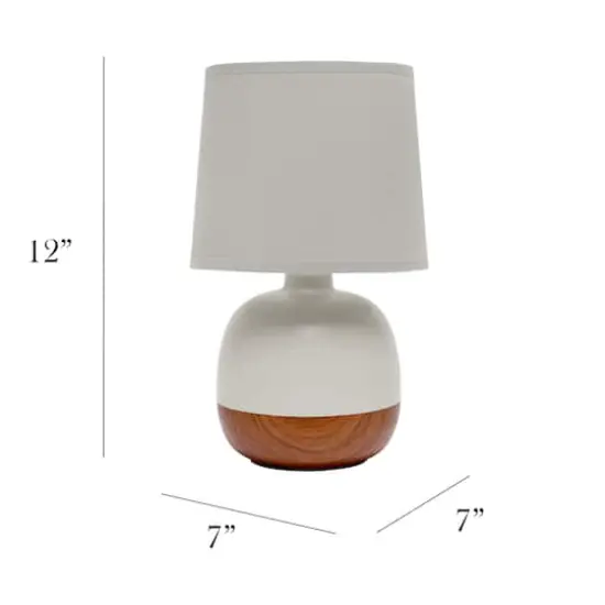Simple Designs 12" Petite Mid Century Dark Woodgrain Base Table Lamp Light Gray {4}