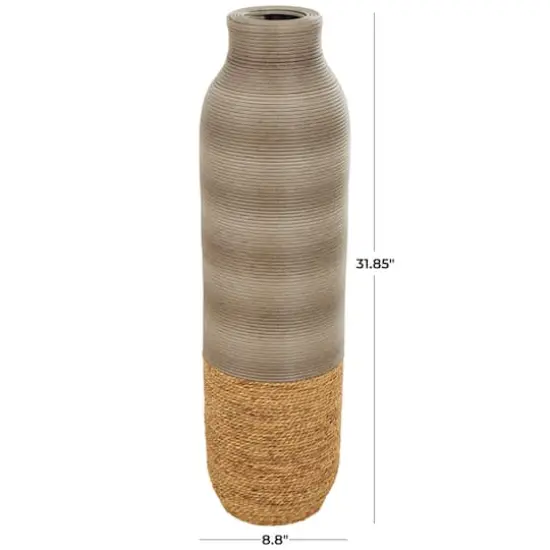 32" Brown SeagrassHandmade Ribbed Vase with Coiled Seagrass Base {4}