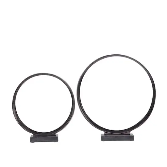 Contemporary Dark Gray Open Circle Sculpture Set {1}