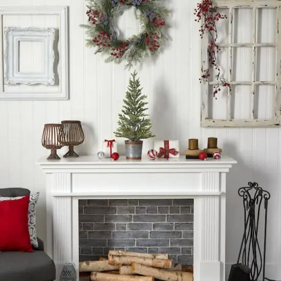2ft. Pre-Lit Pine Artificial Christmas Tree in Rustic Metal Planter, Warm White Lights {11}
