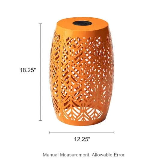 Glitzhome&reg; 18.25" Multifunctional Solar Powdered Iron Leaf Cutout Garden Stool Orange {9}