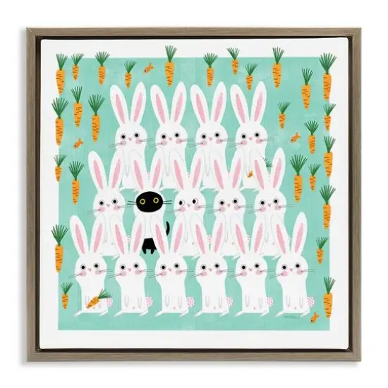 Stupell Industries Cat Mixed with Bunnies Floater Framed Art Brown {1}