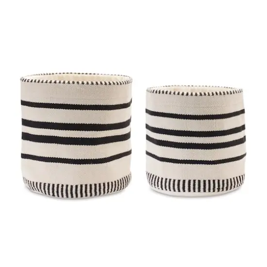 Black & White Striped Woven Cotton Basket Set {1}